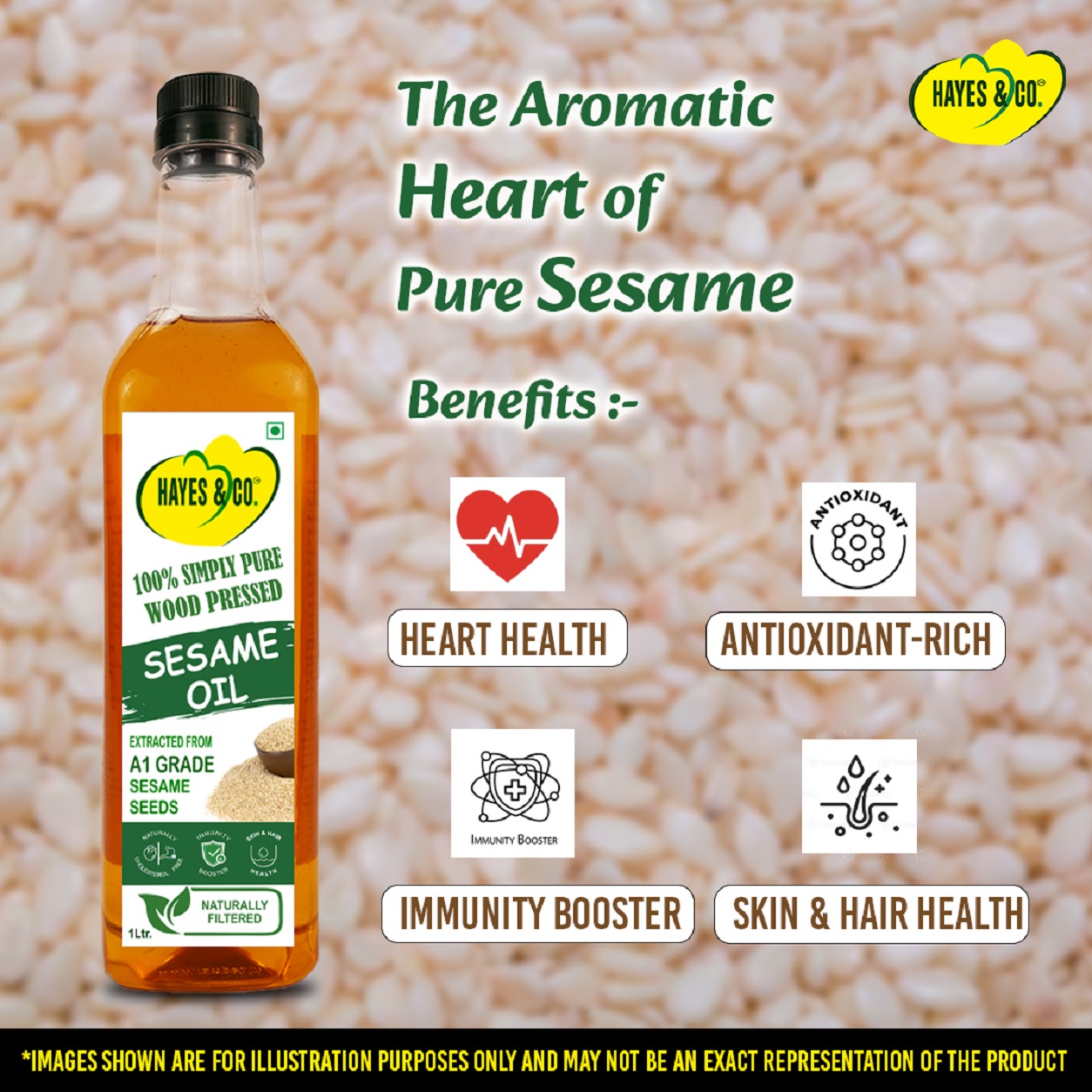 4 Hayes & Co. Cold Pressed Sesame Oil | 100% Pure & Natural | Premium Quality Gingelly (Til) Oil | Traditional Cold Extracted | No Added Chemicals or Preservatives - Image 1