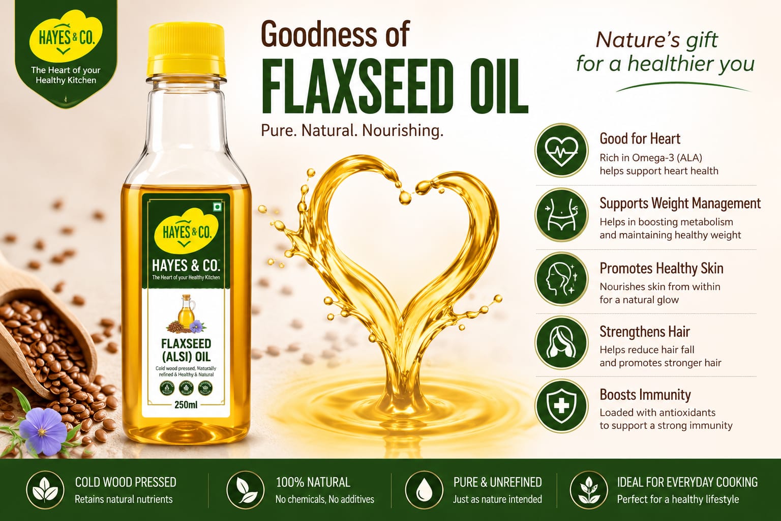 WhatsApp Image 2026-05-12 at 10.38.49 PM Hayes & Co. Cold Pressed Flaxseed Oil – 100% Pure & Natural | Rich in Omega-3 | Wood Pressed - Image 1