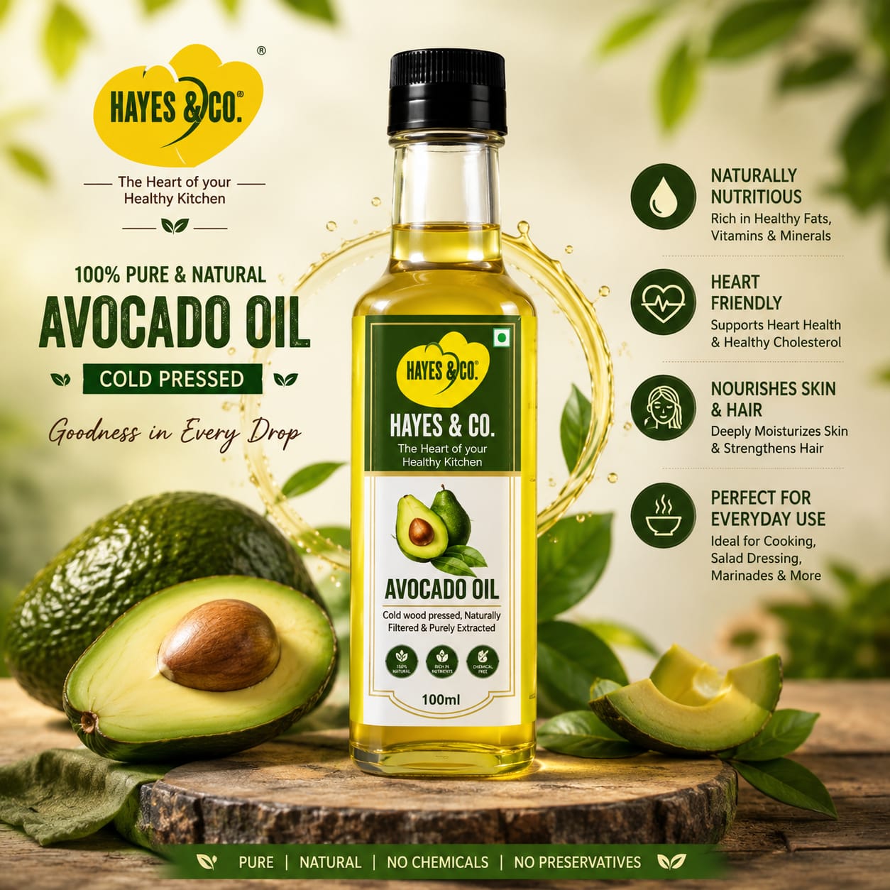 WhatsApp Image 2026-08-09 at 7.31.00 PM (2) Hayes & Co. Cold Pressed Avocado Oil – 100% Pure & Natural | Rich in Healthy Fats | Premium Quality - Image 1